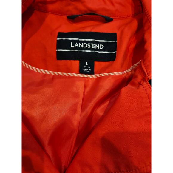 Lands end womens trench rain coat large XL 14/16 coral red orange Belted button - Picture 4 of 9